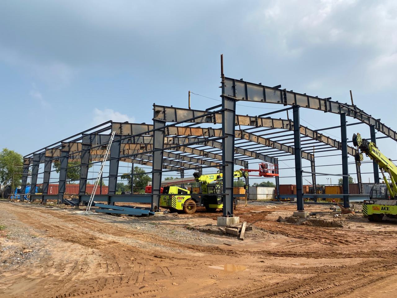 Structural steel erection at site